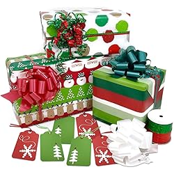Christmas Rolled Premium Gift Wrap Ribbon and Gift Tags Kit
