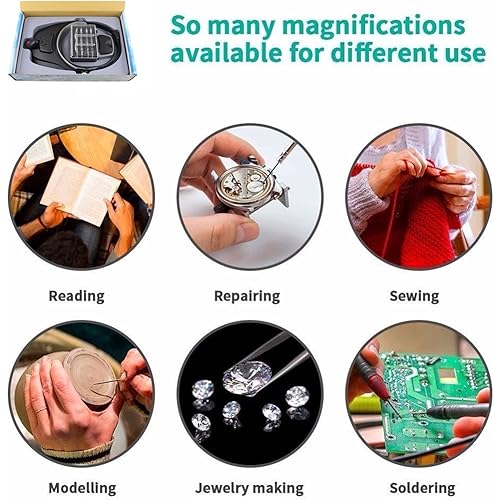 Headband Magnifier with Light for Close Work,LXIANGN 1.2X, 1.8X, 2.5X, 3.5X Dual Slot Magnifier Glasses with 4 Detachable Lens Visor for Jwewlry,Model,Repair,Crafts,Hobby