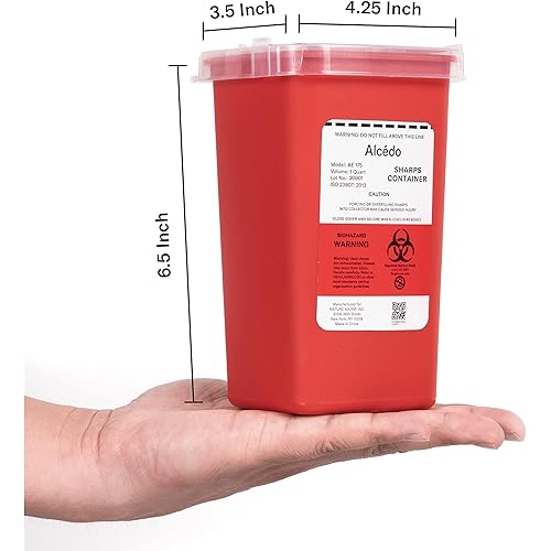 Alcedo Sharps Container for Home Use 1 Quart 1-Pack | Biohazard Needle and Syringe Disposal | Small Portable Container for Travel and Professional Use
