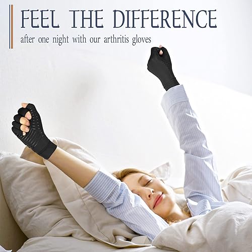 Vlela Copper Arthritis Compression Gloves Women Men Relieve Hand Pain Swelling and Carpal Tunnel Fingerless for Typing, Support for Joints, Medium