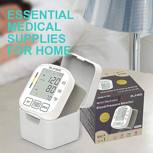 Wrist Blood Pressure Monitor,Accurate Automatic Digital BP Machine,with Irregular Heartbeat Detector, 198 Readings Memory Function and Large LCD Display,Include Carrying Case and 2AAA Batteries-White