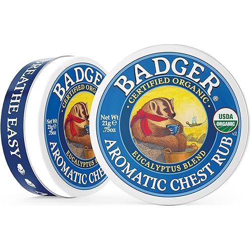 Badger - Aromatic Chest Rub, Eucalyptus & Mint, Certified Organic, Soothing Vapor Rub with Eucalyptus Essential Oils, Baby Chest Rub, Vapor Rub Ointment, 0.75 oz - 2-Pack