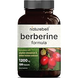 Naturebell Berberine HCL 1200mg | 120 Capsules, 3-in-1 Support, 97% Berberine Plus True Ceylon Cinnamon & Bitter Melon | Third Party Tested - Wild Harvest - High Bioavailable Berberine Supplement