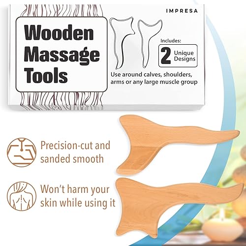 2 Designs] Lymphatic Drainage Massage Tool - Wooden Lymphatic Paddle for Body Sculpting, Fighting Cellulite, and Deep Massage - 2 Wood Therapy Tools for Body Shaping - Beech Wooden Massage Tool