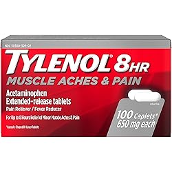 Tylenol 8 Hour Muscle Aches & Pain Relief Extended Release Tablets with 650 mg Acetaminophen, Fever Reducer & Pain Medicine for Muscle, Joint, Minor Arthritis & Body Pain Relief, 100 ct