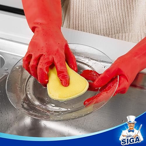 MR.SIGA Reusable Dish Washing Gloves, Household Cleaning Gloves for Kitchen Bathroom, Size Small, 3 Pairs