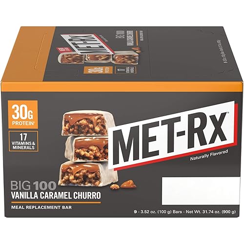 MET-Rx Big 100 Protein Bars, Vanilla Caramel Churro Bars, 30g Protein, 4 Ct, 1ea