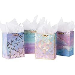 Loveinside Medium Size Gift Bags-Colorful Marble Pattern Gift Bag with Tissue Paper for Shopping, Parties, Wedding, Baby Shower, Craft-4 Pack-7" X 4" X 9&#34