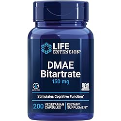 DMAE Bitartrate - Dimethylaminoethanol Supplement Pills for Brain Health, Focus and Memory - Support Essential Neurotransmitter Choline Production - Non-GMO, Gluten-Free, Vegetarian - 200 Capsules