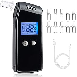 FFtopu Breathalyzer, USB Rechargeable Portable Personal Alcohol Tester Professional Accurate LCD Digital Display with 10 Mouthpieces