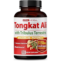 Ultra Tongkat Ali Extract Capsules Equivalent to 5150mg - Maximum Strength with Ashwagandha Tribulus Terrestris Ginseng Horny Goat Weed for Men Women- Increase Energy Build Muscle - 90 Days Supply