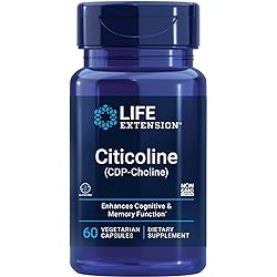 Life Extension Citicoline CDP-Choline - Citicoline Supplement Pills for Brain & Cognitive Health, Focus, Attention, Memory Function - Non-GMO, Gluten Free, Vegetarian - 60 Capsules