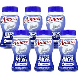 AMAZE! Ultra Concentrated Bleach Tabs for Laundry and Home Cleaning. Case of 6 Bottles, Original Scent
