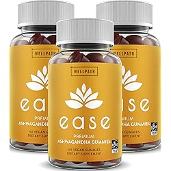 Ashwagandha Gummies 3-Pack for Women and Men WellPath Ease - Vegan Ashwagandha Supplements for Stress Relief, Sleep, Calm Mood, Energy & Immunity - Low Sugar, Plant Extract, 180 Count