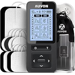 AUVON 24 Modes TENS Unit Muscle Stimulator for Pain Relief, Rechargeable TENS Machine with 2X Battery Life, Belt Clip, Continuous Time Setting, Dust-Proof Bag, Cable Ties and 10 Electrode Pads
