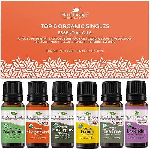 Plant Therapy TerraFuse Brown Diffuser and Top 6 Organic Essential Oil Set 100% Pure, Undiluted, Therapeutic Grade Essential Oils