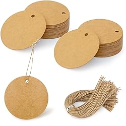 SallyFashion Circle Kraft Tags, 160PCS Round Brown Gift Tags with 160PCS Free Natural Jute Twines for Clothing, Price, Gift, Cupcake Tags