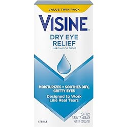 Visine Dry Eye Relief Lubricant Eye Drops to Moisturize and Soothe Irritated, Gritty and Dry Eyes, Designed to Work Like Real Tears, Polyethylene Glycol 400, Twin Pack, 2 x 0.5 fl. oz