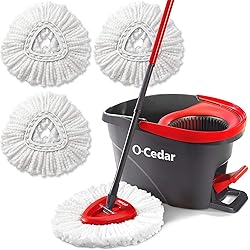 O-Cedar System Easy Wring Spin Mop & Bucket with 3 Extra Refills, RedGray