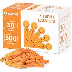 AUVON Blood Lancets, 30 Gauge 300 Twist Top Lancets with Less Pain Design Fit Most Standard Lancing Devices for Blood Sugar Kit and Glucose Meter - Orange