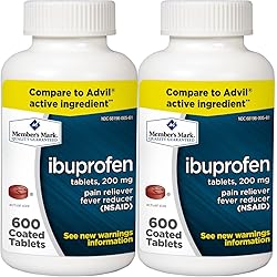 Member's Mark Ibuprofen Coated Tablets 200mg Pain Reliever Fever Reducer Nsaid 2 bottles 1200 tablets