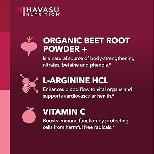 Organic Beet Root Powder for Workout Recovery & Athletic Endurance | with L-Arginine for Nitric Oxide Boost
