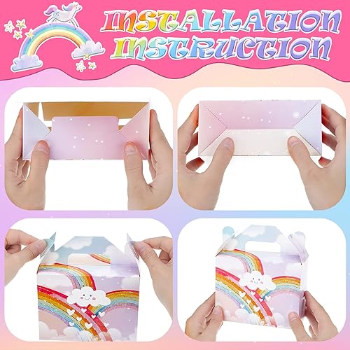 24 Pack Rainbow Party Favor Boxes Rainbow Treat Boxes Rainbow Party Decorations Colorful Rainbow Cloud Goodie Boxes Candy Gift Box with Handle for Baby Shower Birthday Party Decorations