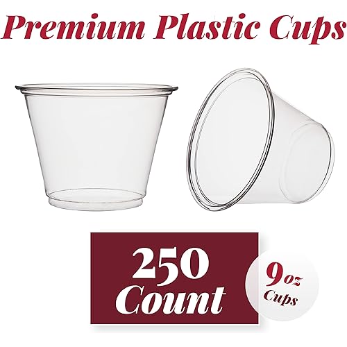 250 Clear Plastic Cups | 9 oz Plastic Cups | Clear Disposable Cups | PET Clear Cups | Plastic Water Cups | Plastic Wine Glass | Clear Plastic Party Cups