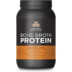 Protein Powder Made from Real Bone Broth by Ancient Nutrition, Chocolate, 20g Protein Per Serving, 40 Serving Tub, Gluten Free Hydrolyzed Collagen Peptides Supplement, Dr. Axe