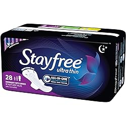 Stayfree Ultra Thin Overnight Pads with Wings, For Women, Reliable Protection and Absorbency of Feminine Moisture, Leaks and Periods, 28 Count