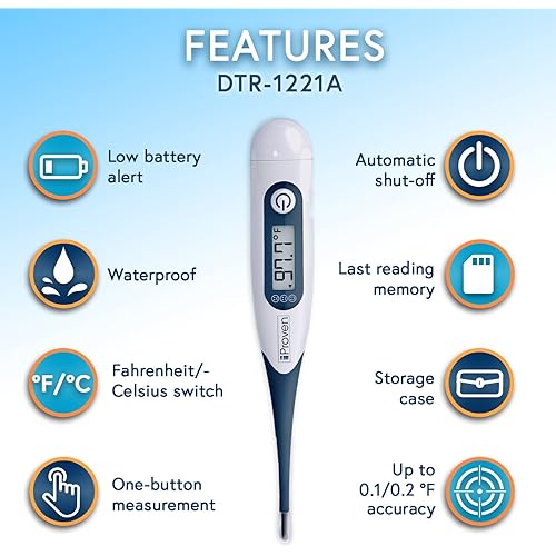 iProven Adult Digital Oral and Rectal Thermometer, Measures in 10 Seconds, with Flexible Tip, Fever Alarm, Thermometer for Kids and Babies