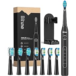 Bitvae Electric Toothbrush with 8 Brush Heads , 5 Modes Sonic Electric Toothbrush with Toothbrush Holder for Adults , Travel Rechargeable Power Toothbrush with Timer , Ultrasonic Toothbrush Black