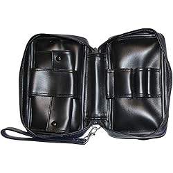 Tobacco Pipe CaseBagHolder in Leatherette for 4 Pipes & Storing Other Accessories Additional Big Tobacco Pouch Black