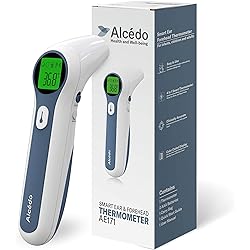 Alcedo Forehead and Ear Thermometer for Adults, Kids, and Baby | Digital Infrared Thermometer for Fever | Touchless, Instant Read, Medical Grade | Pouch and Batteries Included