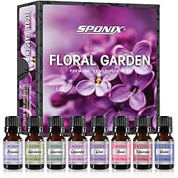 Fragrance Oil Gift Set - Floral Garden Scented Perfume Oils - Freesia, Jasmine, Rose, Gardenia, Lilac, Violet, Lavender, Tuberose - Premium Grade, 10mL each by Sponix