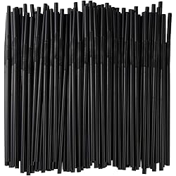 ALINK 200 PCS Flexible Black Plastic Drinking Straws, 10.3 Inches Extra Long Disposable Extendable Bendy Party Fancy Straws