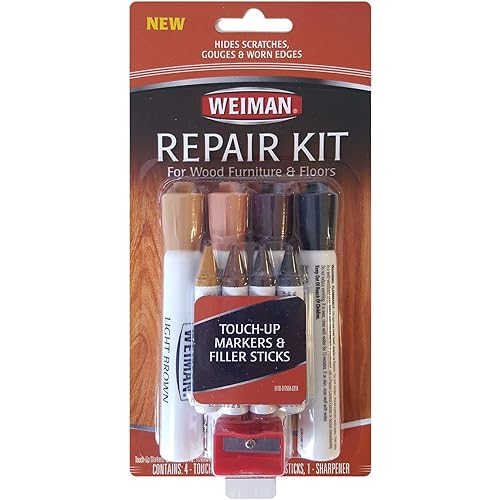 Weiman Wood Repair System Kit - 4 Filler Sticks 4 Touch Up Markers - Floor and Furniture Scratch Fix