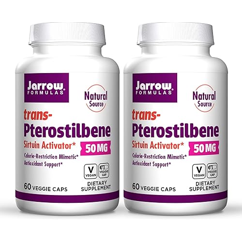 Jarrow Formulas Pterostilbene 50 mg - 60 Veggie Caps, Pack of 2 - Antioxidant Support - Supports Healthy Aging - Calorie-Restriction Mimetic - 60 Servings