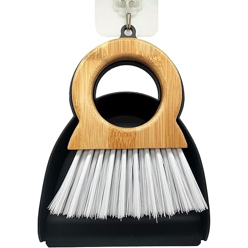 Xifando Mini Broom and Dustpan for Housekeeping-Bamboo Handle Small Broom and Dustpan Set Combination Mini Desktop Sweep, Keyboard Cleaning Brush with Shovel Brush,Round Bamboo Handle