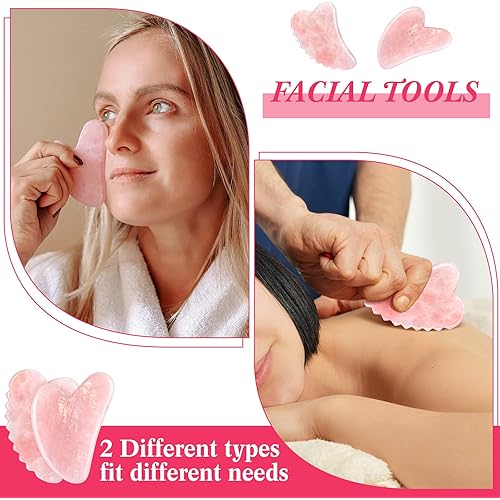 4 Pieces Pink Crystal Scraping Tool Heart Scraping Facial Massage Tools in 4 Styles Double Headed Spring Loaded Ear and Body Point Probe Body Foot Neck Back Massager Scalp Massage Tools