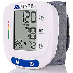 Mabis Digital Premium Wrist Blood Pressure Monitor with Automatic Wrist Cuff that Displays Blood Pressure, Pulse Rate and Irregular Heartbeat, Stores up to 120 Readings