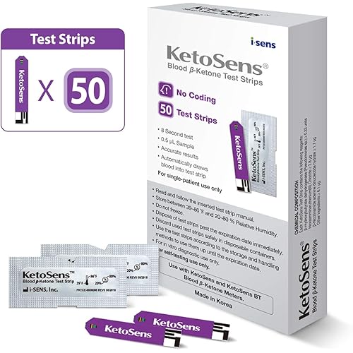 KetoSens Blood Ketone Test Strips - Ideal for The Keto Diet and Ketosis Monitoring - Includes 50 Test Strips