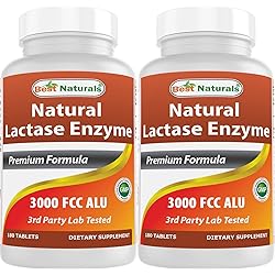 Best Naturals, Fast Acting Lactase Enzyme, 3000 FCC ALU, 180 Tablets 180 Count Pack of 2