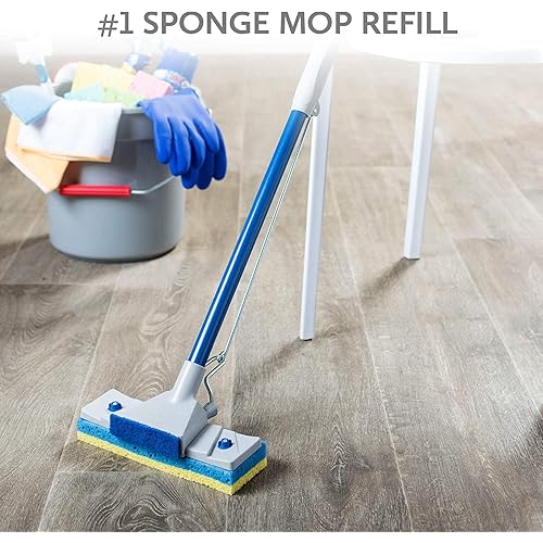 Quickie Sponge Mop Refill Type S [Set of 2] Sponge Mop Head Replacement - Quickie Mop Pads Refills 9X2.75 Inch - Quickie Mop Replacements #045 - Made in USA - Bundled Eraser Cleaning Pad
