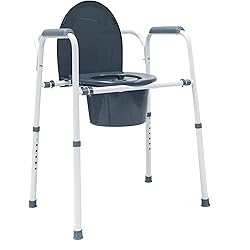 Avantia Portable Steel 3 in 1 Commode Bucket with Arm Rest Support, Convenient and Safer Toilet Alternative, Splash Guard & Height Adjustable Settings