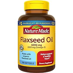 Nature Made Flaxseed Oil 1000 mg, Dietary Supplement for Heart Health Support, 100 Softgels
