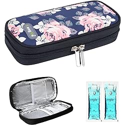 YOUSHARES Insulin Cooler Travel Case Diabetic Insulated Organizer Portable Cooling Bag for Insulin Pen and Medication Diabetic Supplies with 2 TSA Approved Ice Pack Flower