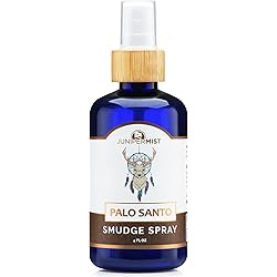 Palo Santo Smudge Spray for Cleansing and Clearing Energy 4 Ounce Liquid Blend Alternative to Incense, Sticks, Wood Or Candles, Handmade in The USA with Pure Essential Oils and Real Quartz Crystals