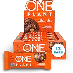 ONE PLANT Protein Bars, Chocolate Peanut Butter, Vegan, Gluten Free Protein Bars with 12g Protein & Only 1g Sugar, Guilt-Free Snacking for High Protein Diets, 1.59 Oz 12 Pack