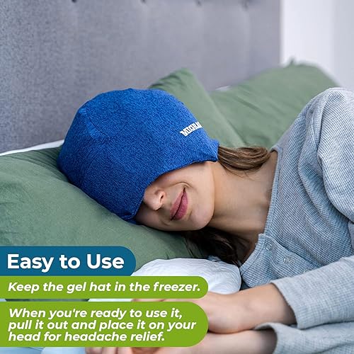 Migrastil MigraFreeze Headache & Migraine Relief Hat - Soft, Flexible Cooling Gel Cap for Men & Women. Universal Fit Ice Pack with Zippered Storage Bag. Comfortable, No-Pain Design